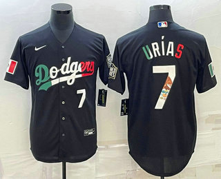 Mens Los Angeles Dodgers #7 Julio Urias Number Black Mexico 2020 World Series Cool Base Nike Jerseys